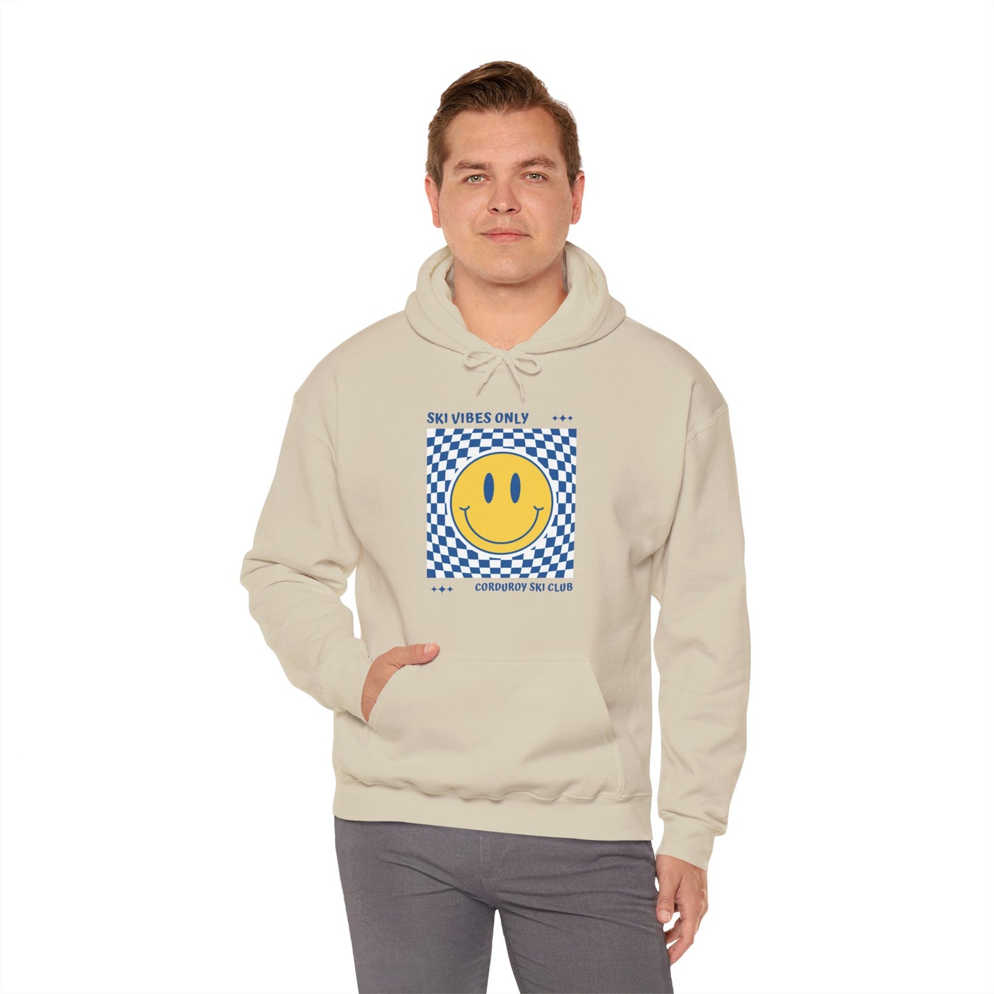 Ski Vibes Only Yellow Smiley Face Hoodie Sweatshirt