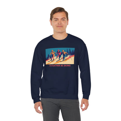 Three Skiers I'd Rather be Skiing Crewneck Sweatshirt