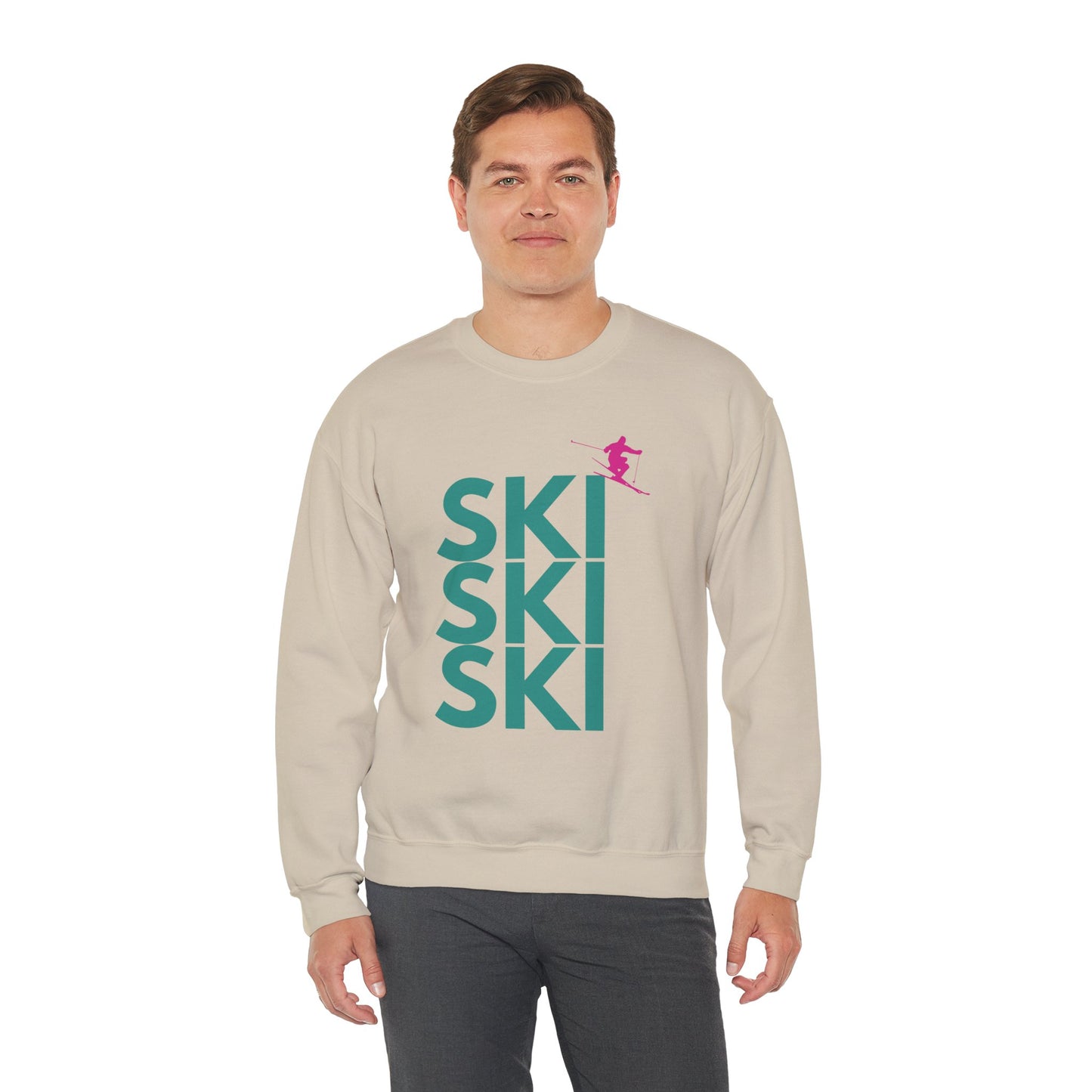 SKI SKI SKI Teal with Pink Skier Crewneck Sweatshirt