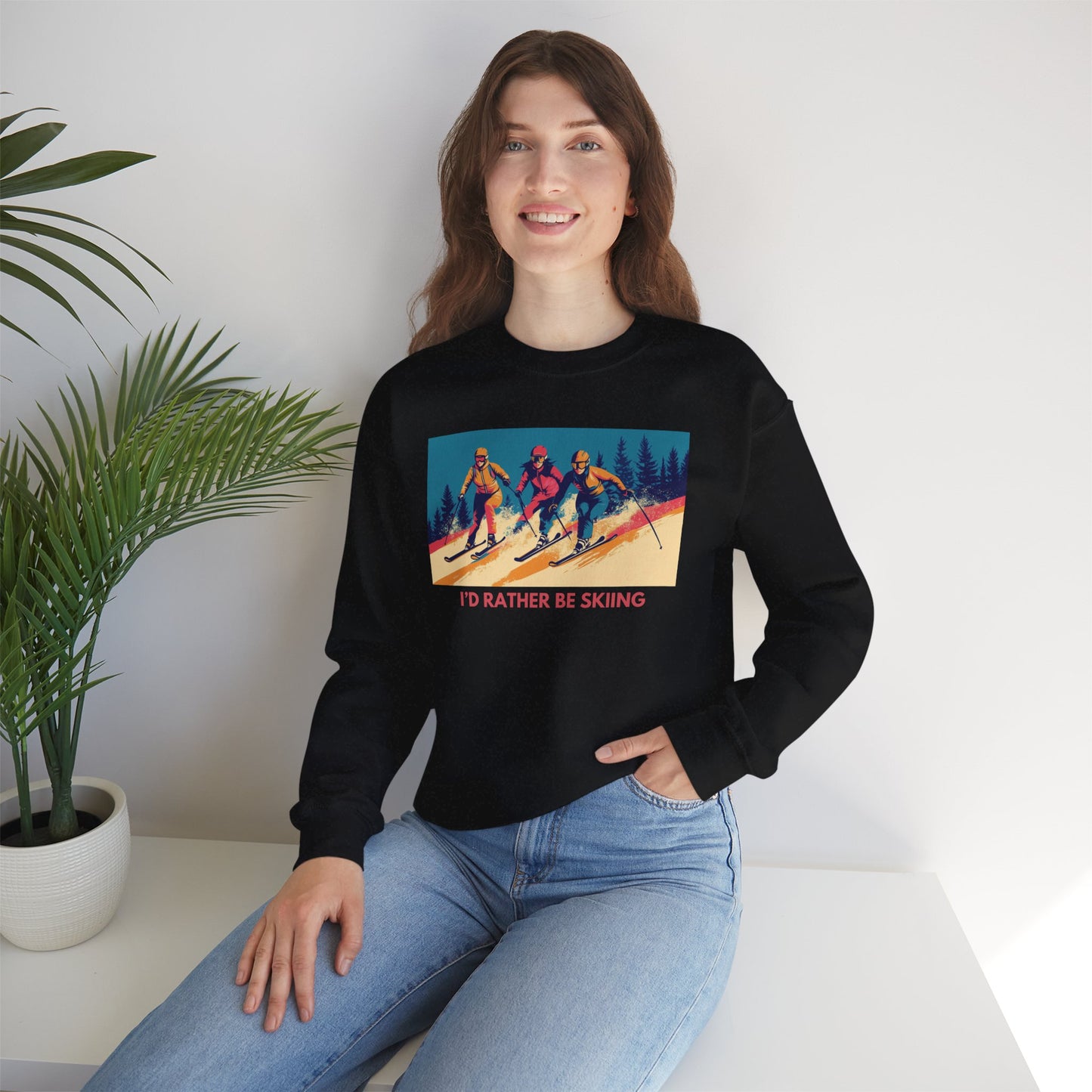 Three Skiers I'd Rather be Skiing Crewneck Sweatshirt