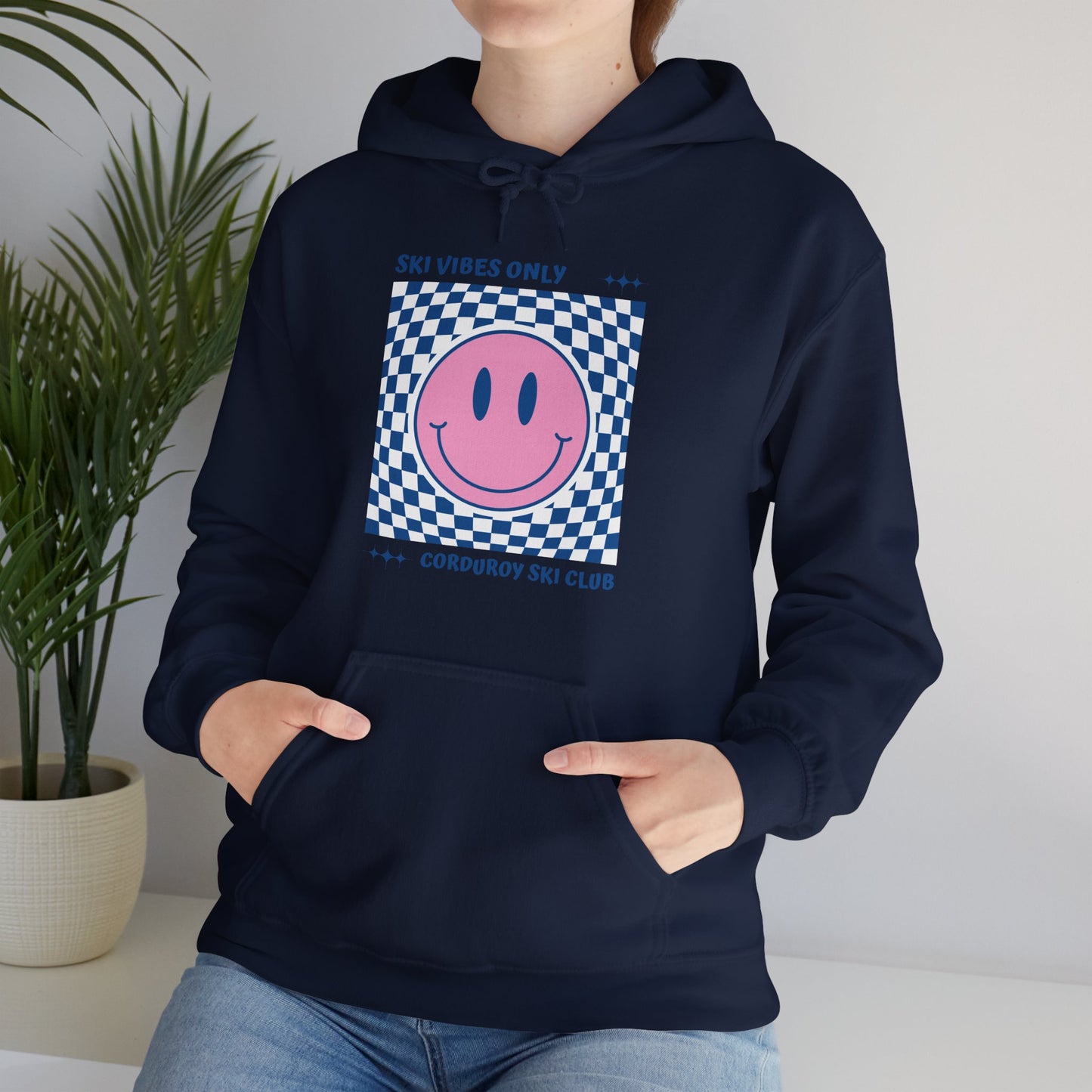 Ski Vibes Only Pink Smiley Face Hoodie Sweatshirt