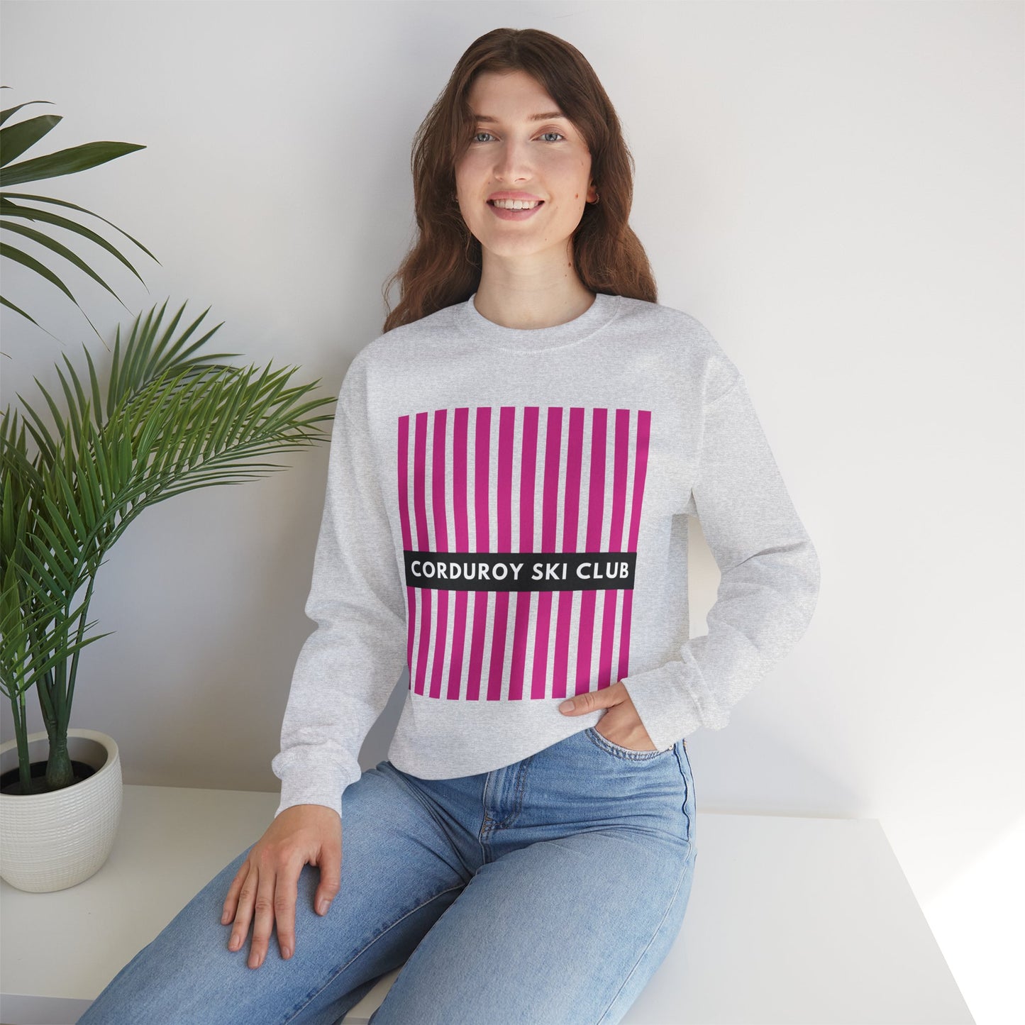 Corduroy Ski Club Pink logo Crewneck Sweatshirt