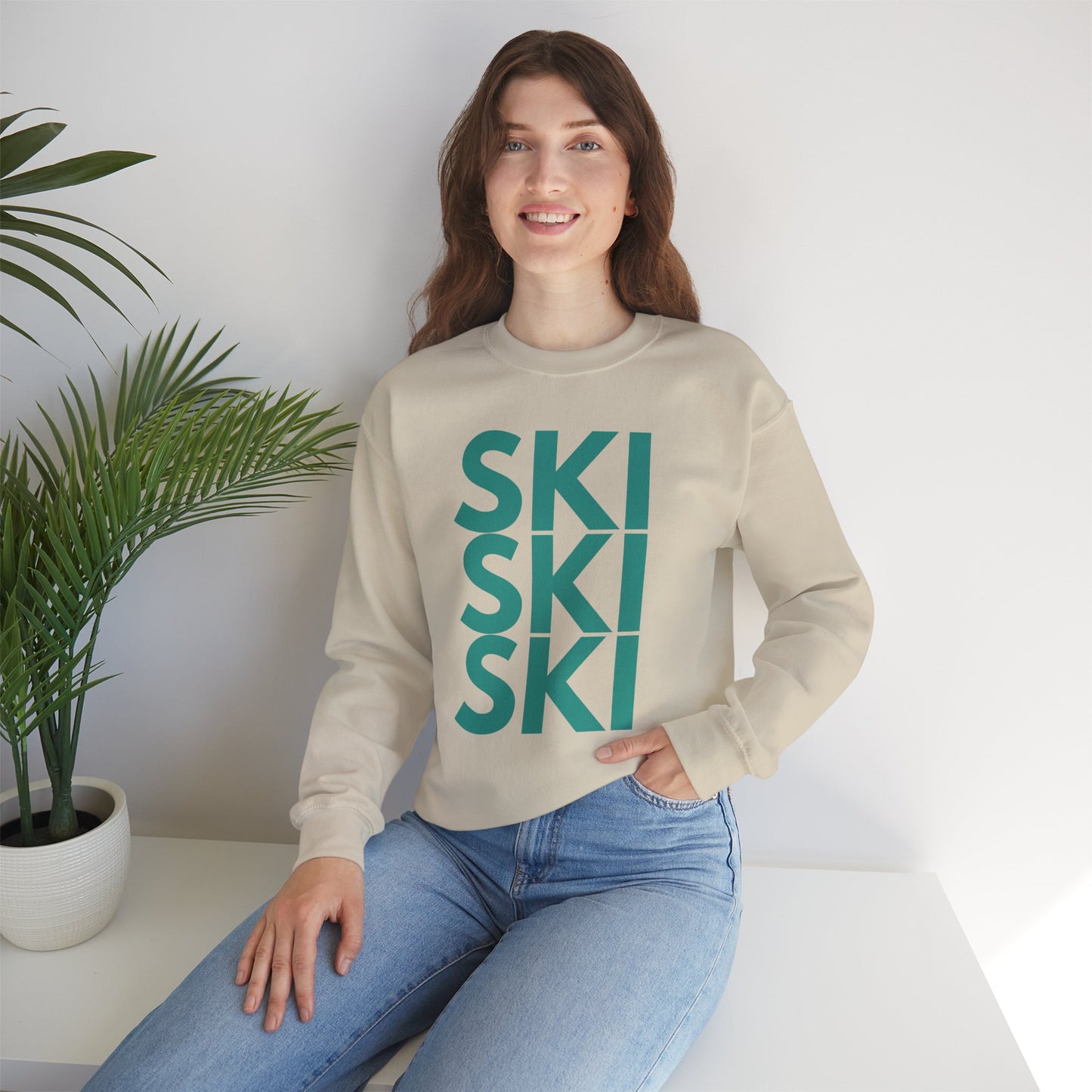 SKI SKI SKI teal blue Crewneck Sweatshirt