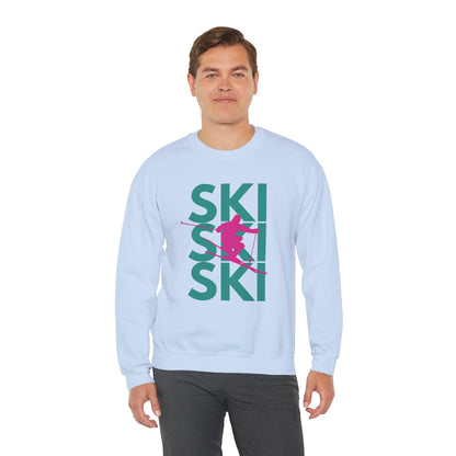 SKI SKI SKI Pink Skier Crewneck Sweatshirt