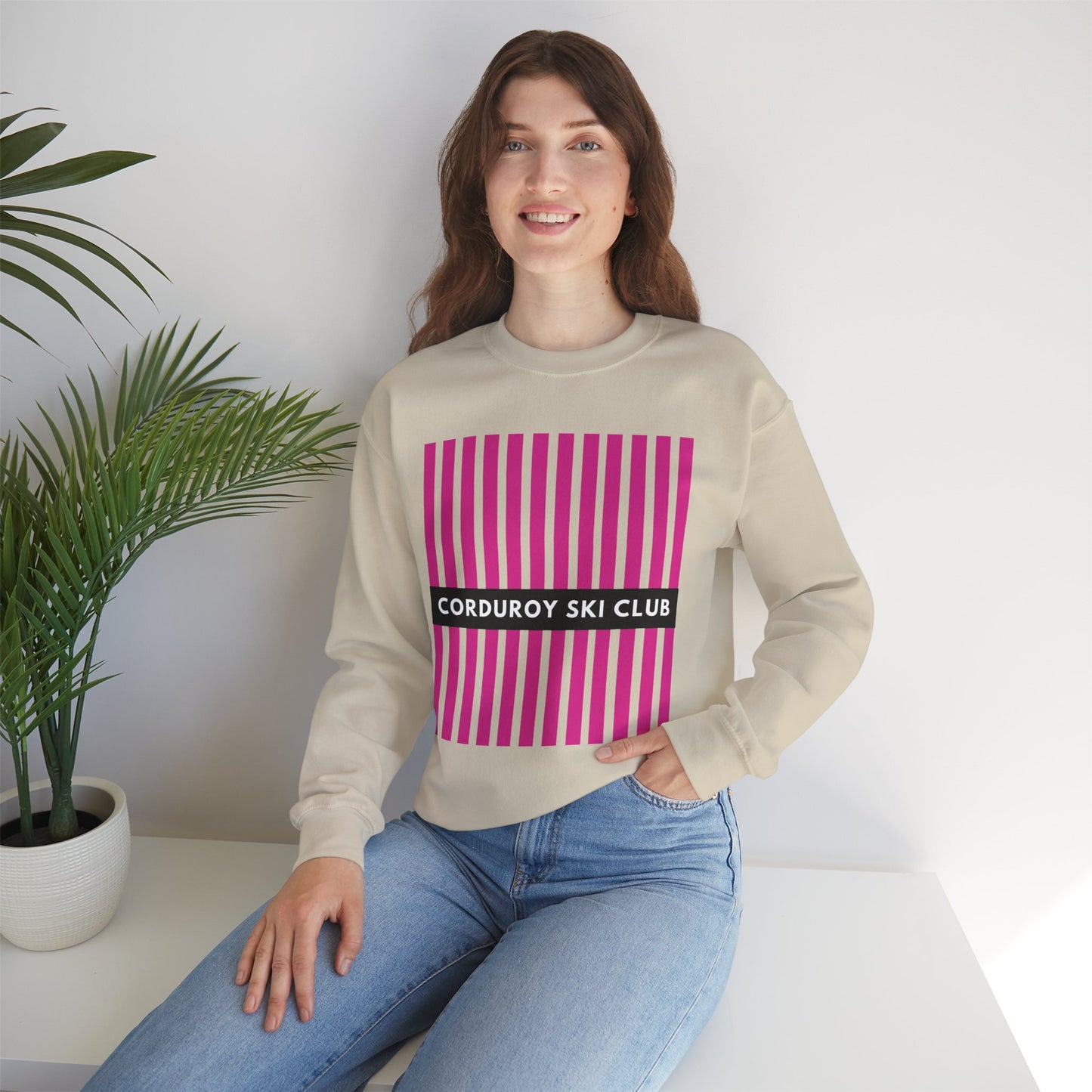 Corduroy Ski Club Pink logo Crewneck Sweatshirt