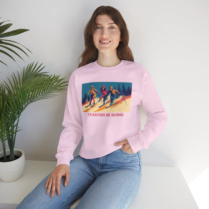 Three Skiers I'd Rather be Skiing Crewneck Sweatshirt