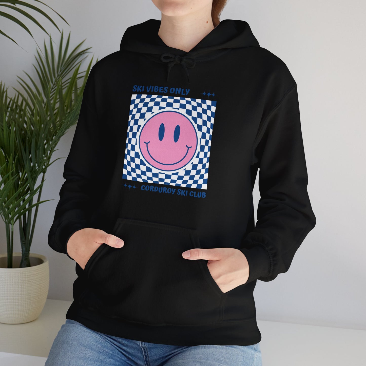 Ski Vibes Only Pink Smiley Face Hoodie Sweatshirt