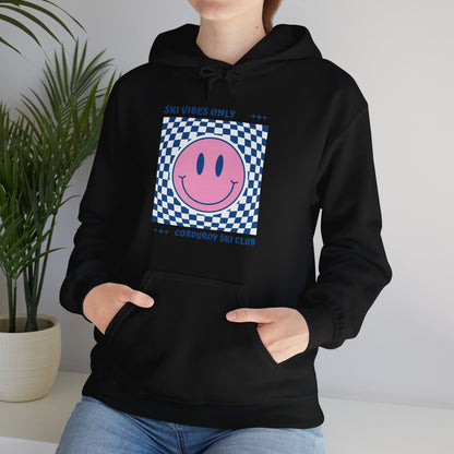 Ski Vibes Only Pink Smiley Face Hoodie Sweatshirt
