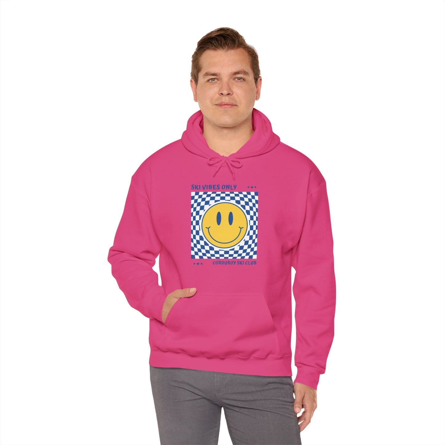 Ski Vibes Only Yellow Smiley Face Hoodie Sweatshirt