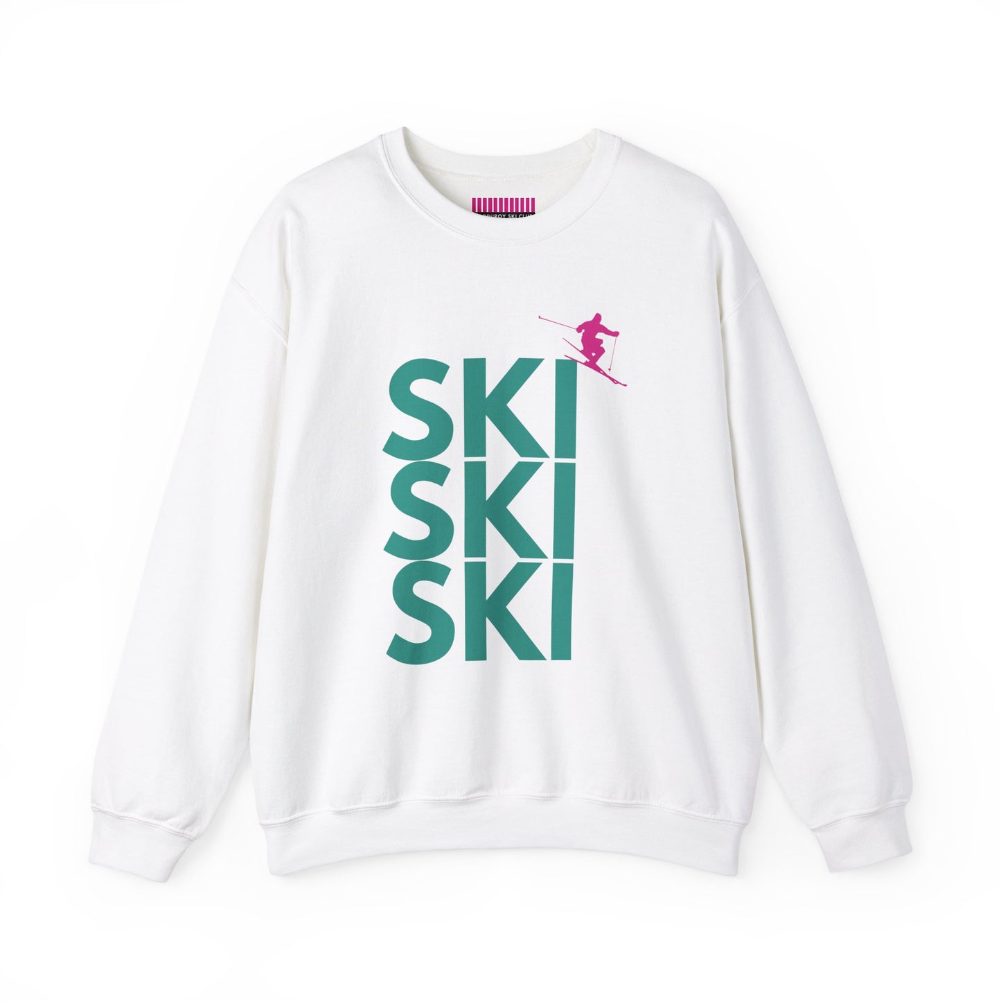 SKI SKI SKI Teal with Pink Skier Crewneck Sweatshirt