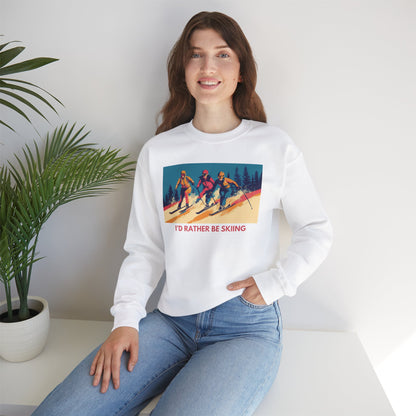 Three Skiers I'd Rather be Skiing Crewneck Sweatshirt