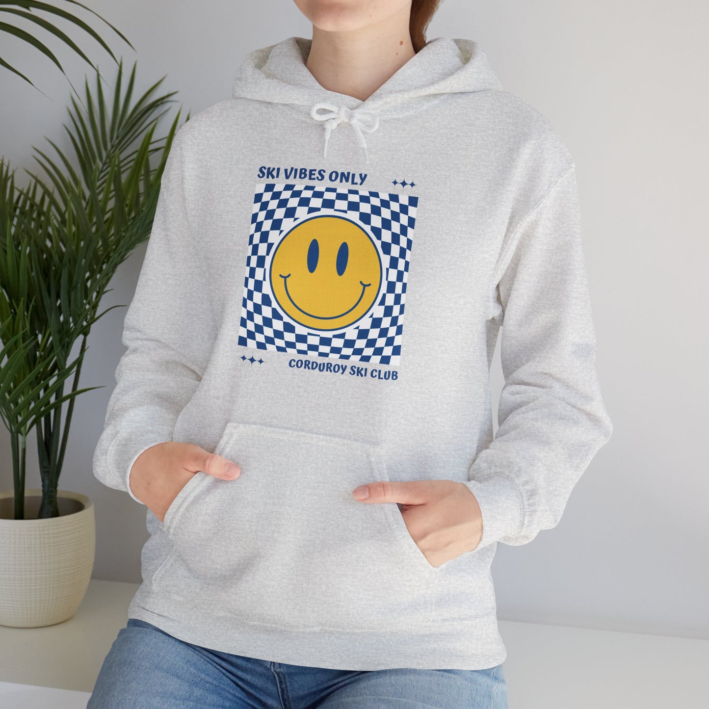 Ski Vibes Only Yellow Smiley Face Hoodie Sweatshirt