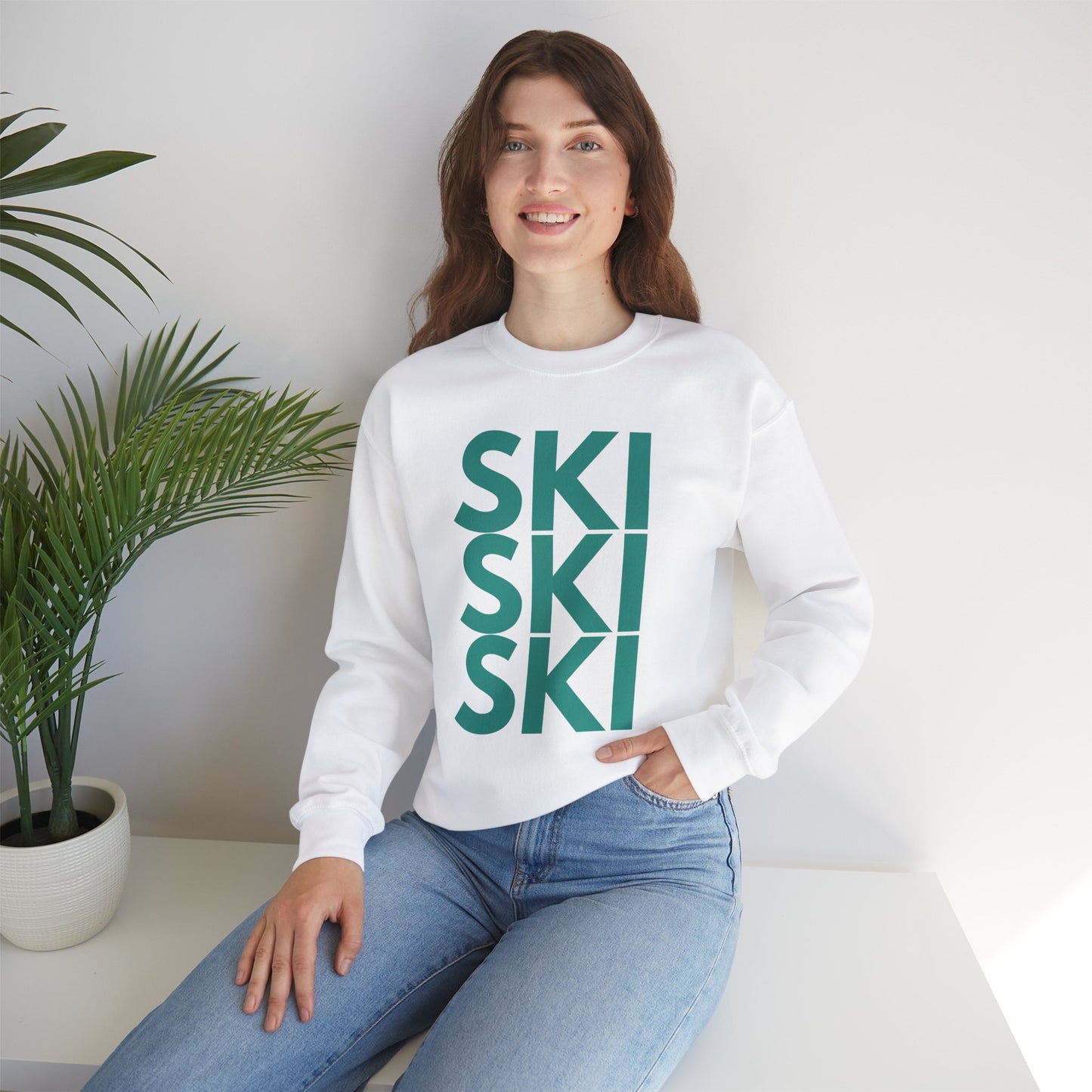 SKI SKI SKI teal blue Crewneck Sweatshirt