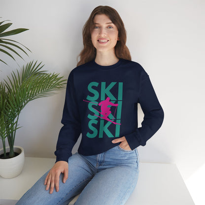 SKI SKI SKI Pink Skier Crewneck Sweatshirt