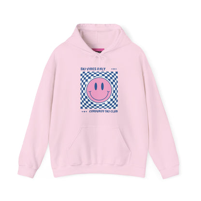 Ski Vibes Only Pink Smiley Face Hoodie Sweatshirt