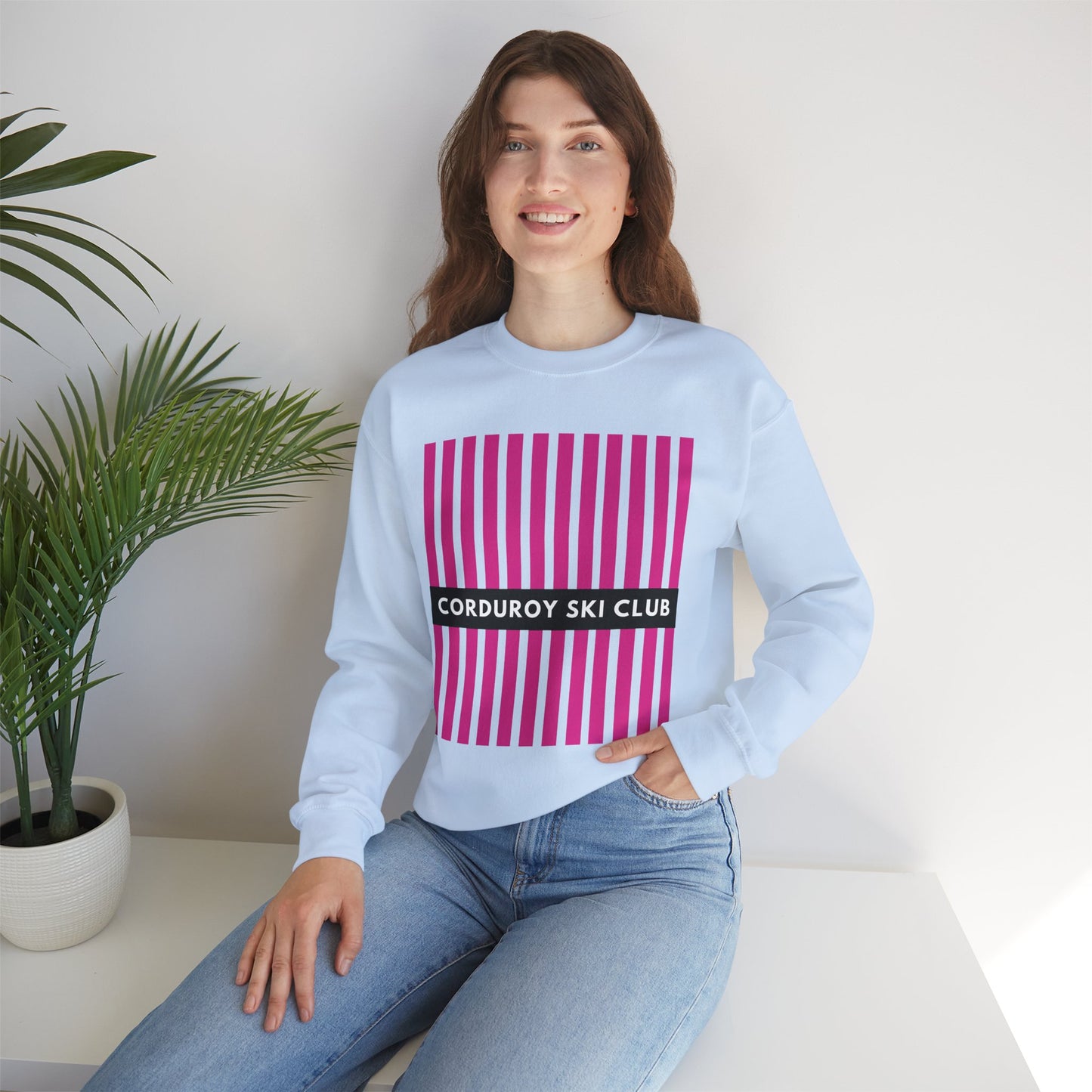 Corduroy Ski Club Pink logo Crewneck Sweatshirt