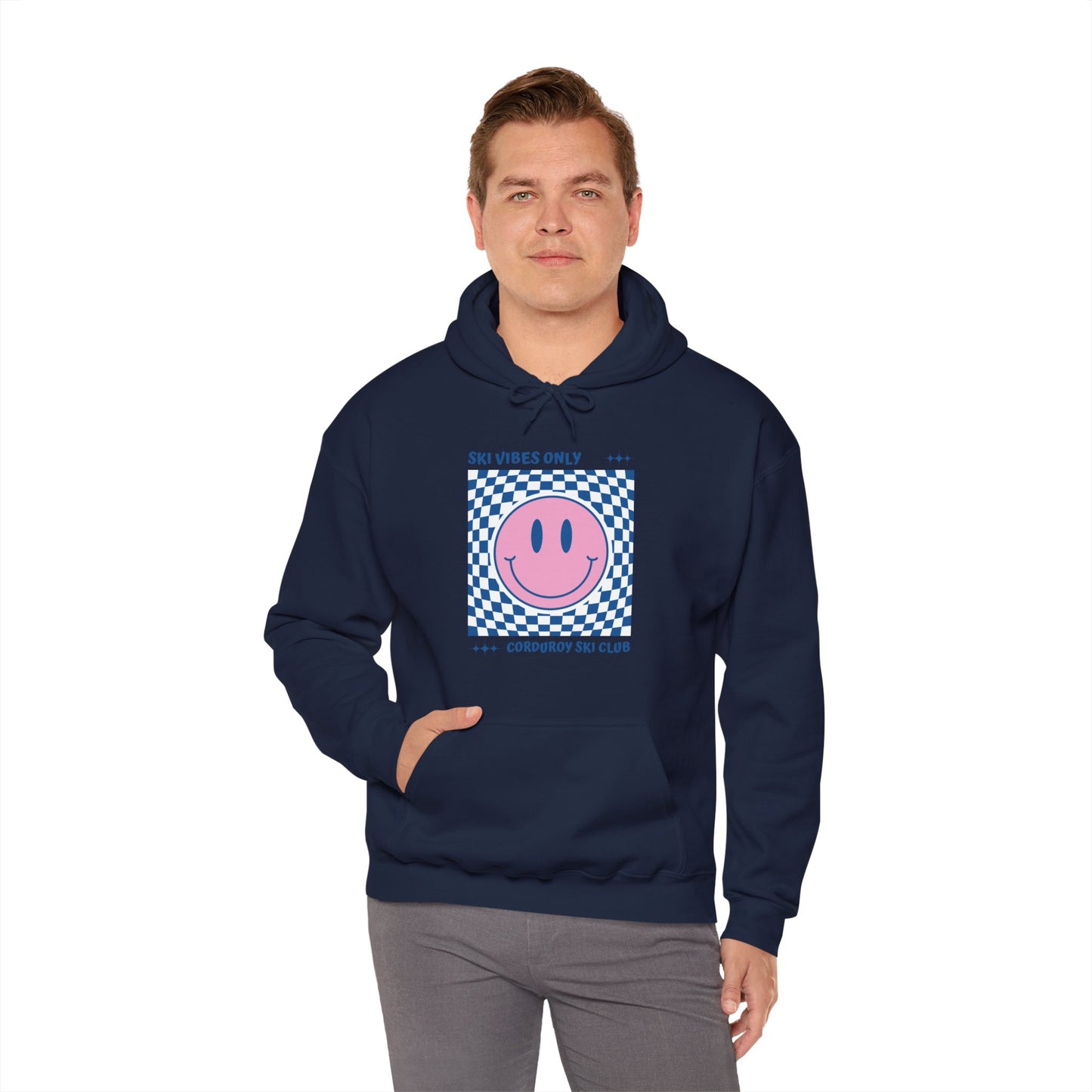 Ski Vibes Only Pink Smiley Face Hoodie Sweatshirt