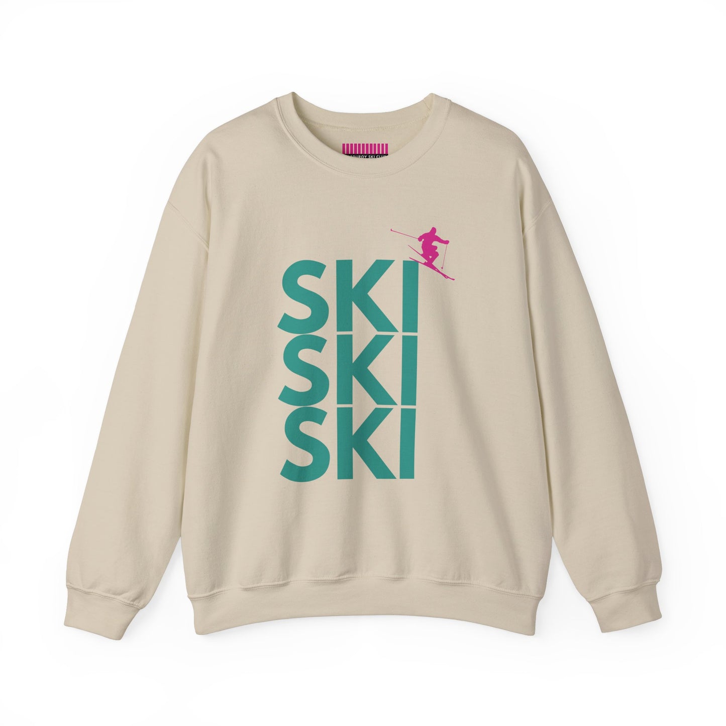 SKI SKI SKI Teal with Pink Skier Crewneck Sweatshirt