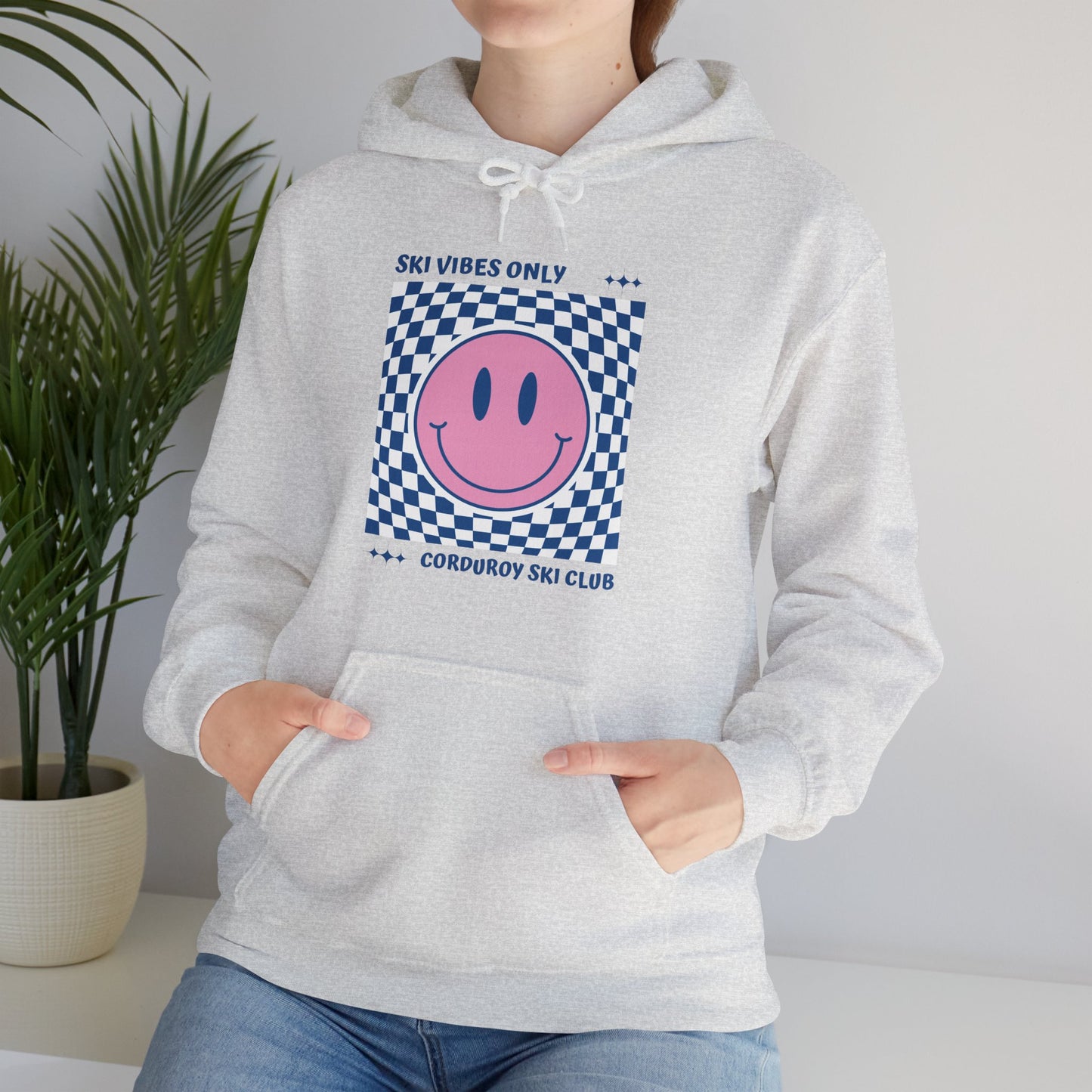 Ski Vibes Only Pink Smiley Face Hoodie Sweatshirt