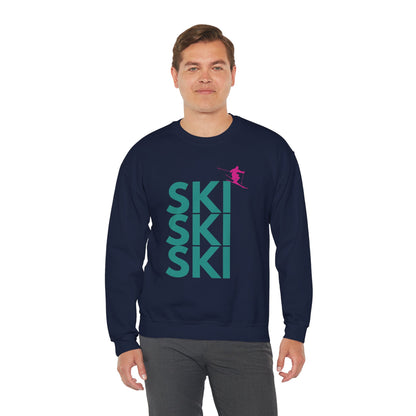 SKI SKI SKI Teal with Pink Skier Crewneck Sweatshirt