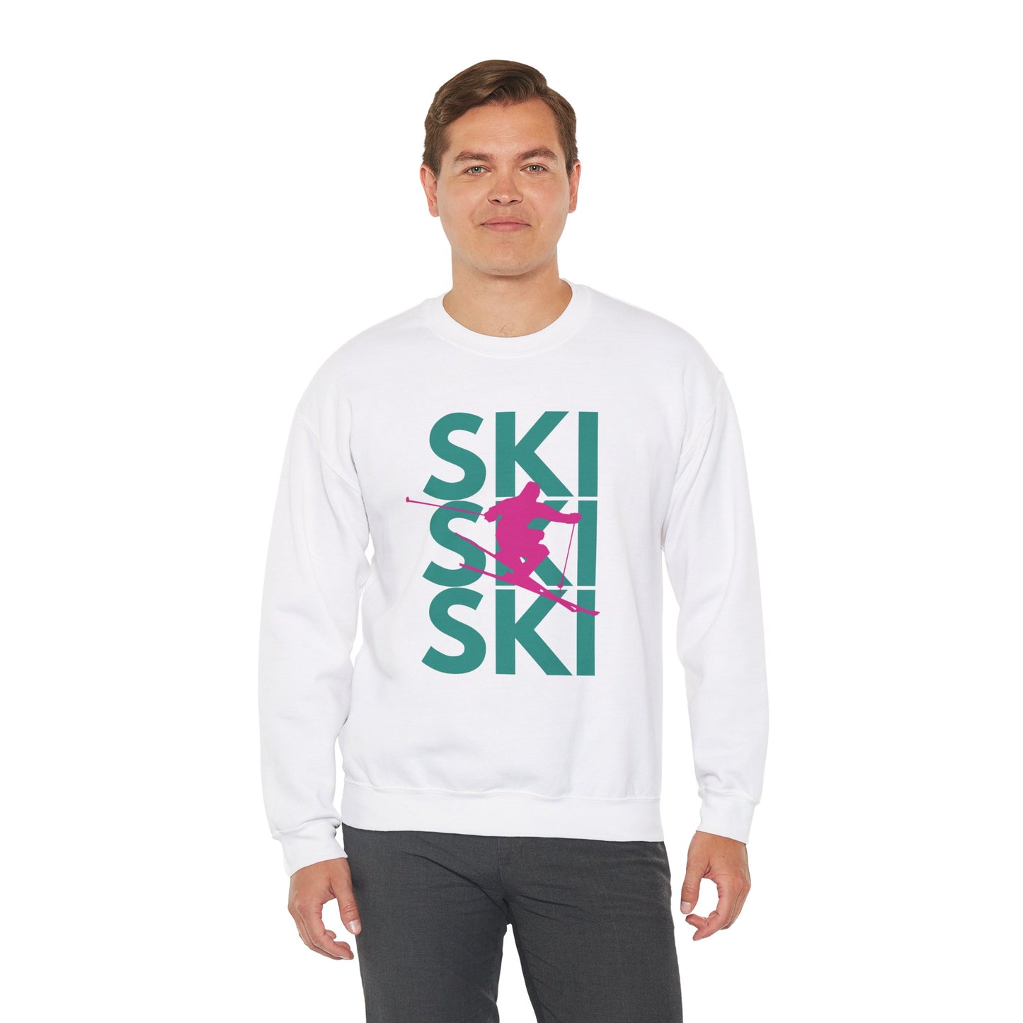 SKI SKI SKI Pink Skier Crewneck Sweatshirt