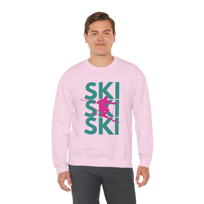 SKI SKI SKI Pink Skier Crewneck Sweatshirt